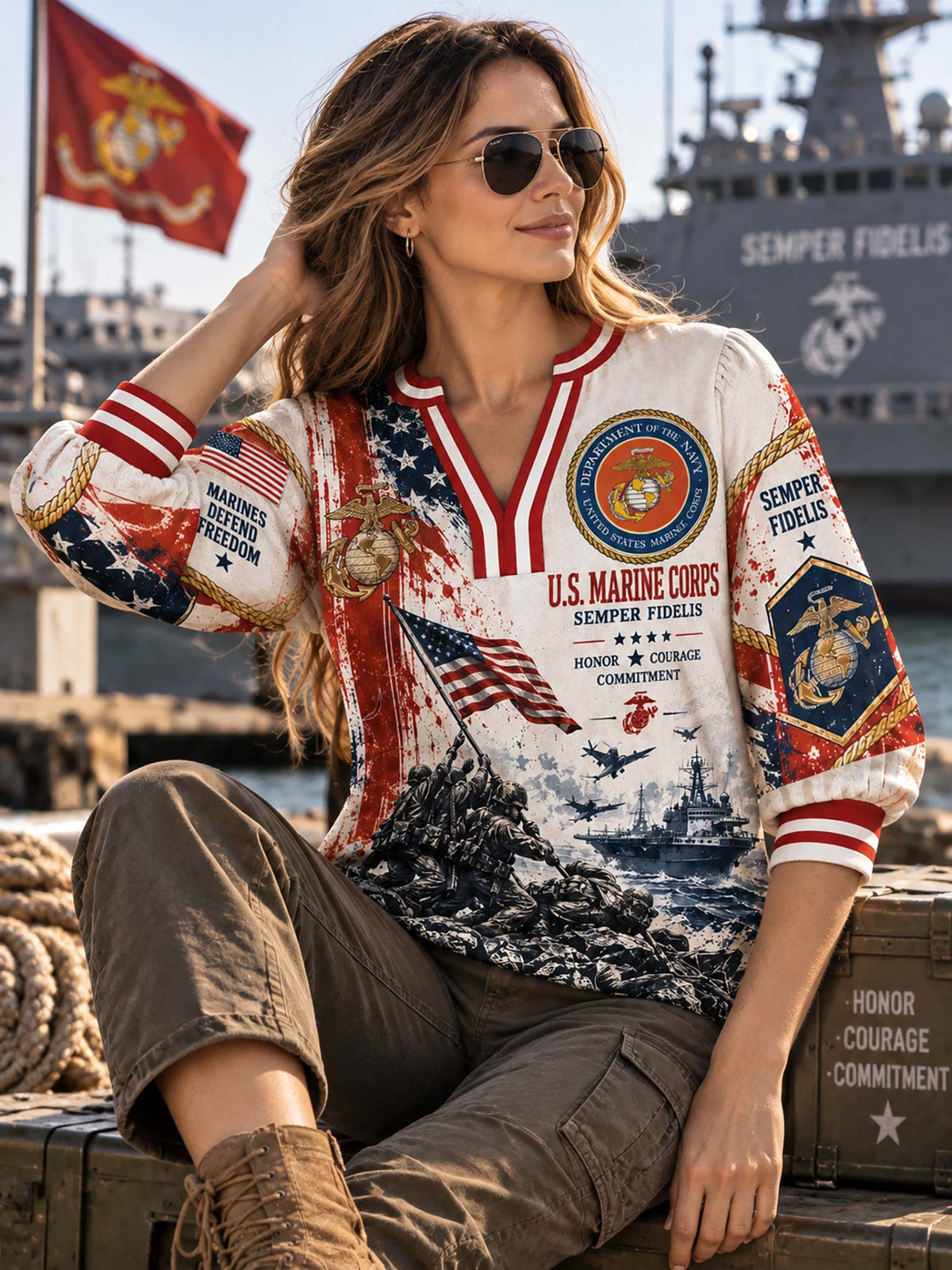 United States Marine Corps Liberty Crest Satin Top