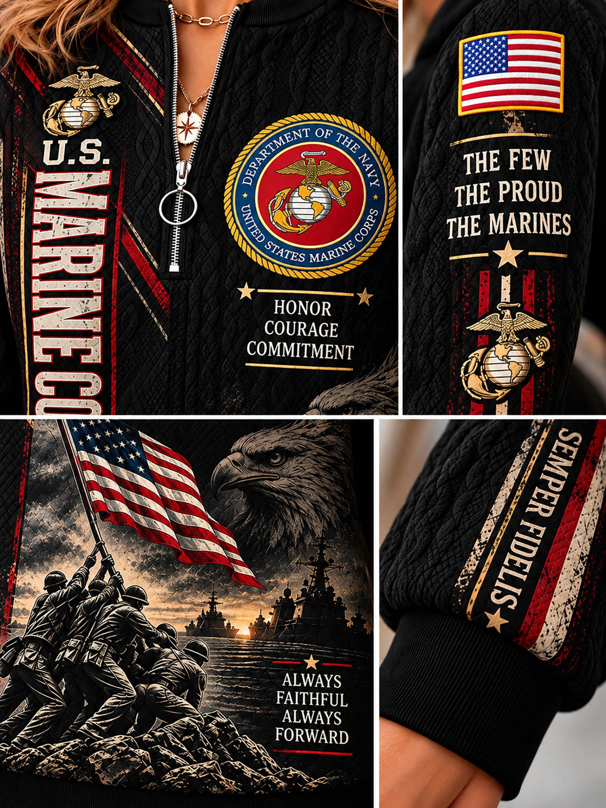 United States Marine Corps Honorbound Quilted Zip-Up Sweatshirt