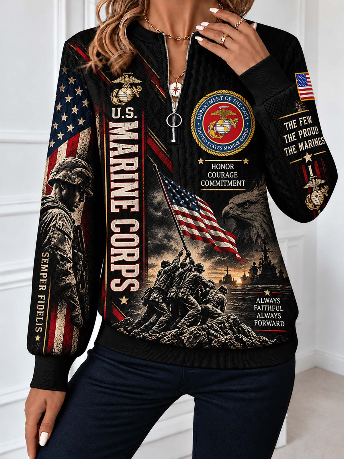 United States Marine Corps Honorbound Quilted Zip-Up Sweatshirt