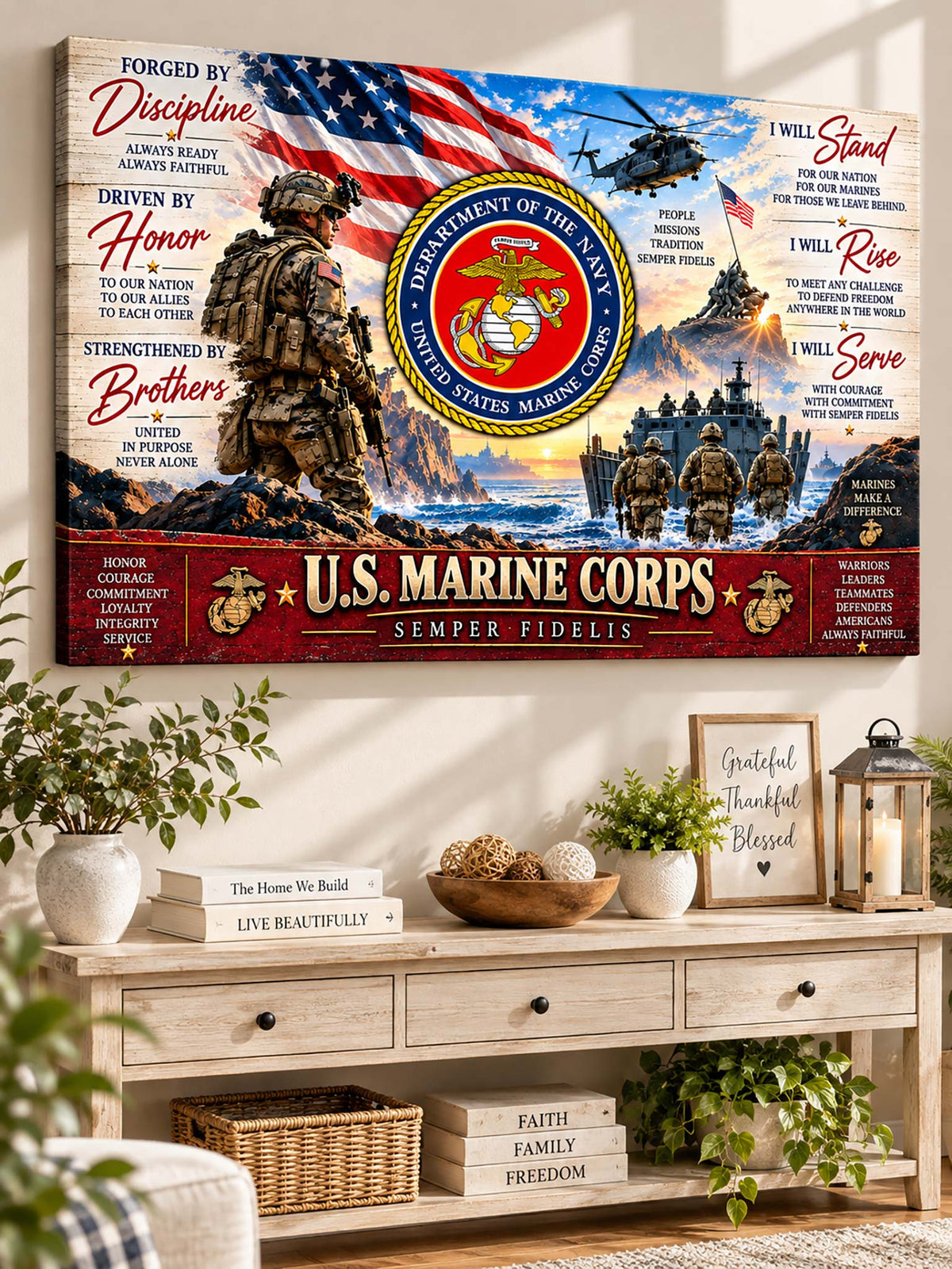 United State Marine Corps Patriotic Military Canvas Wall Art