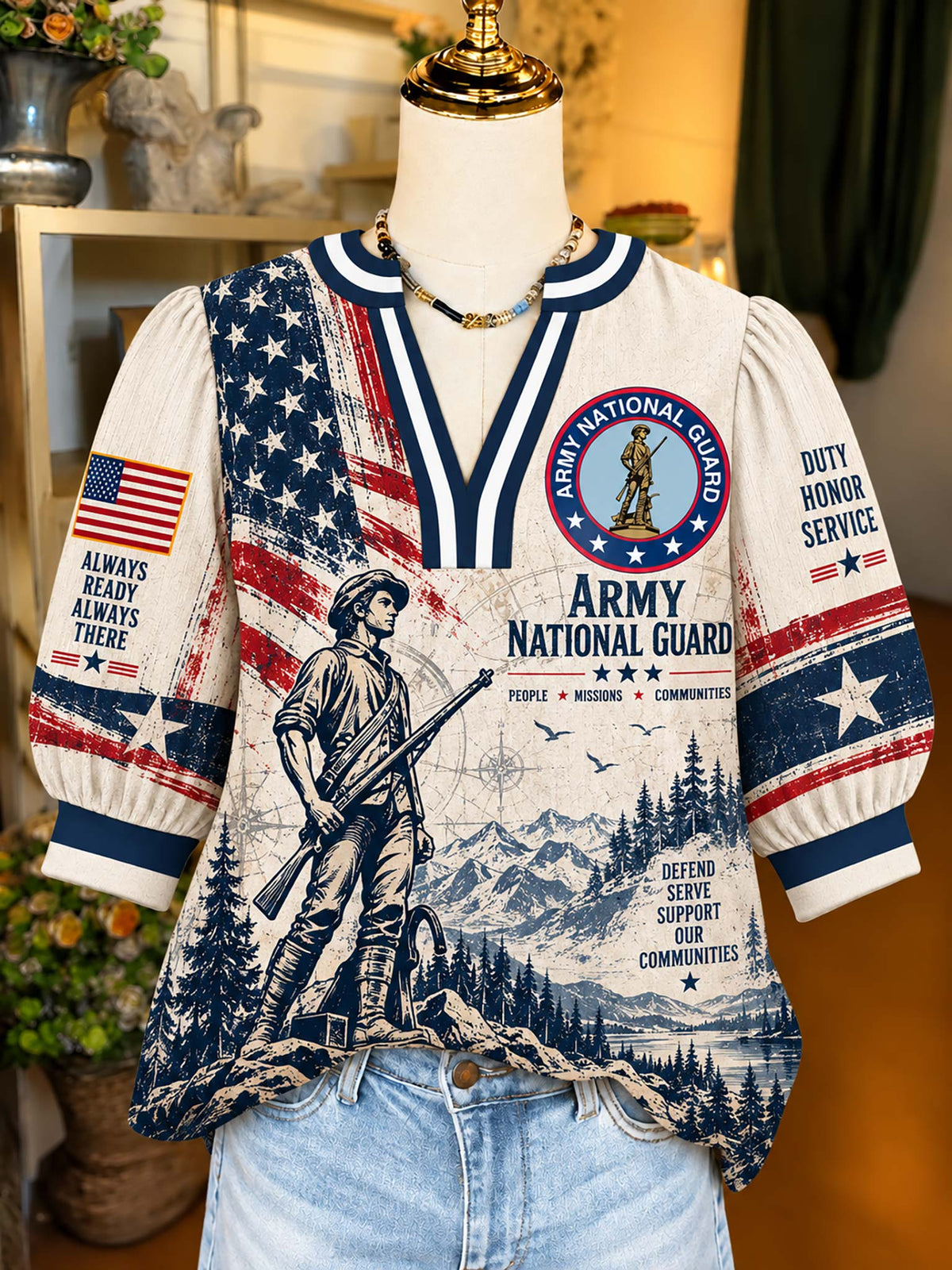 Army National Guard Liberty Crest Satin Top