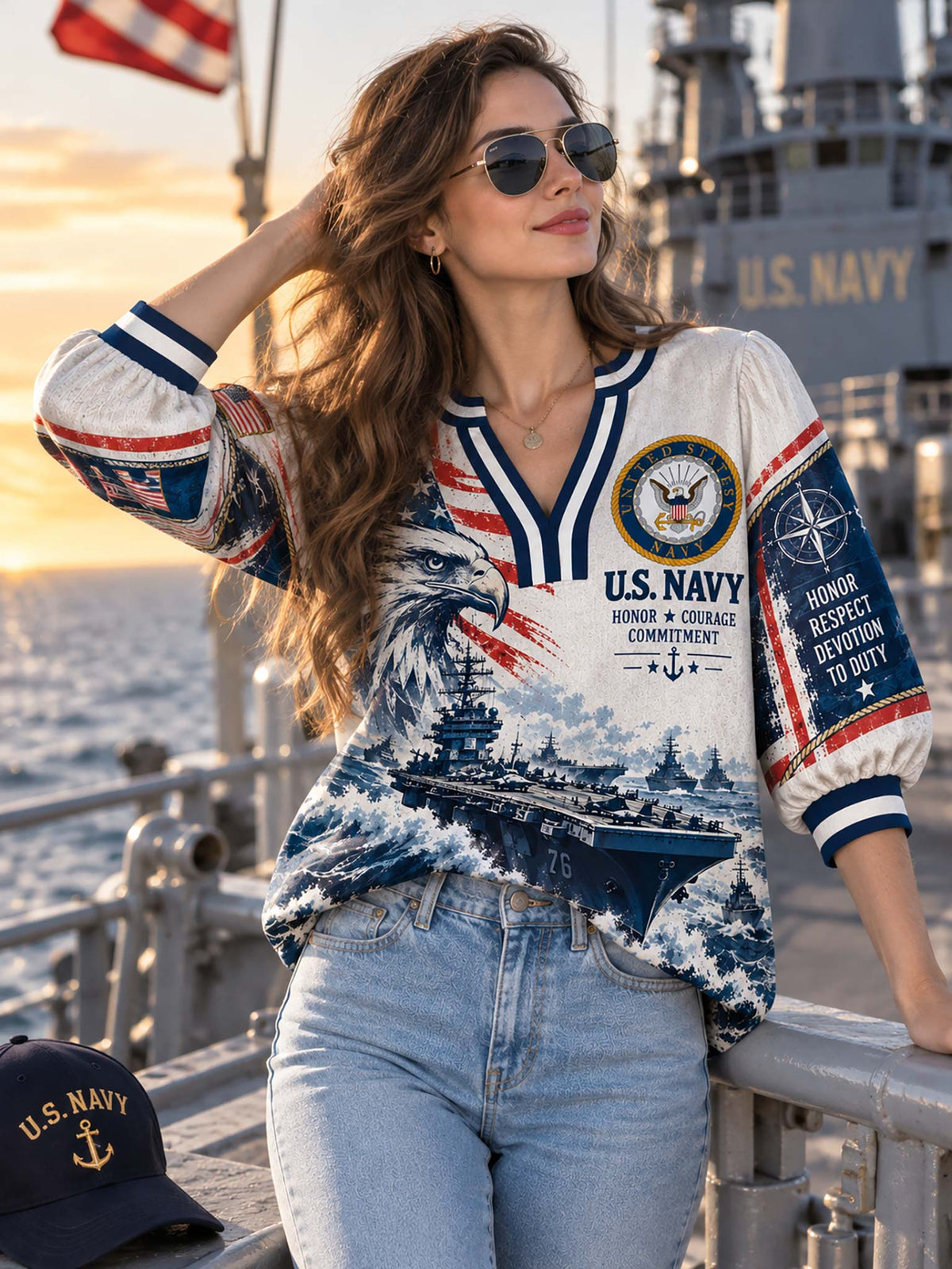 A woman wearing a U.S.