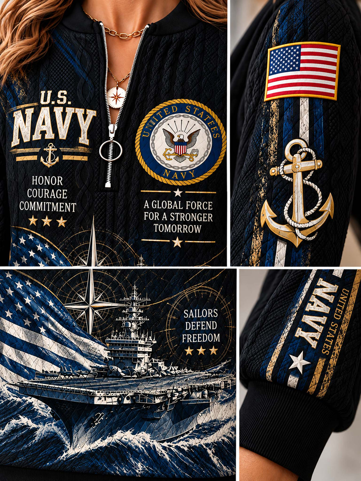 United States Navy Honorbound Quilted Zip-Up Sweatshirt