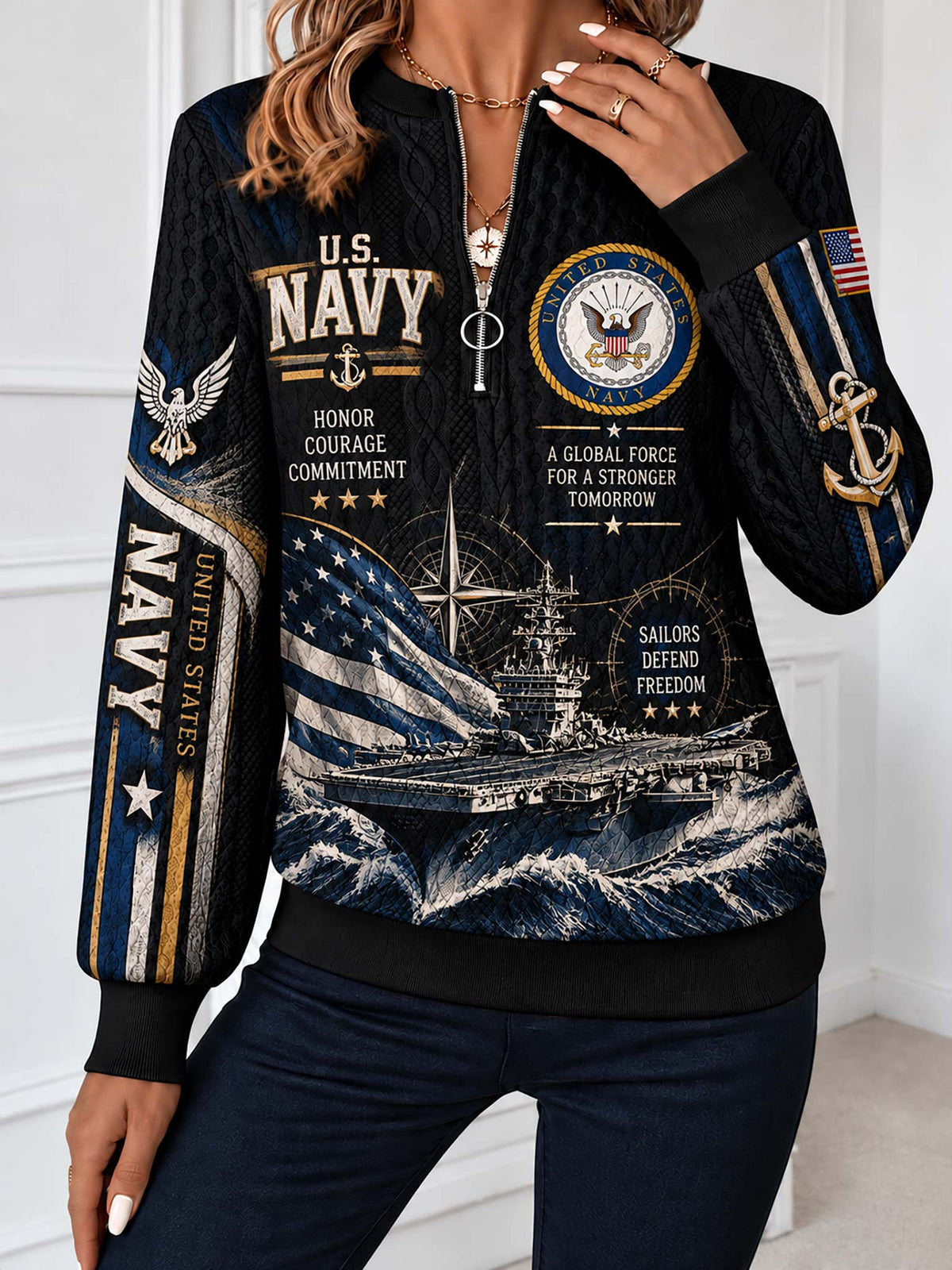United States Navy Honorbound Quilted Zip-Up Sweatshirt