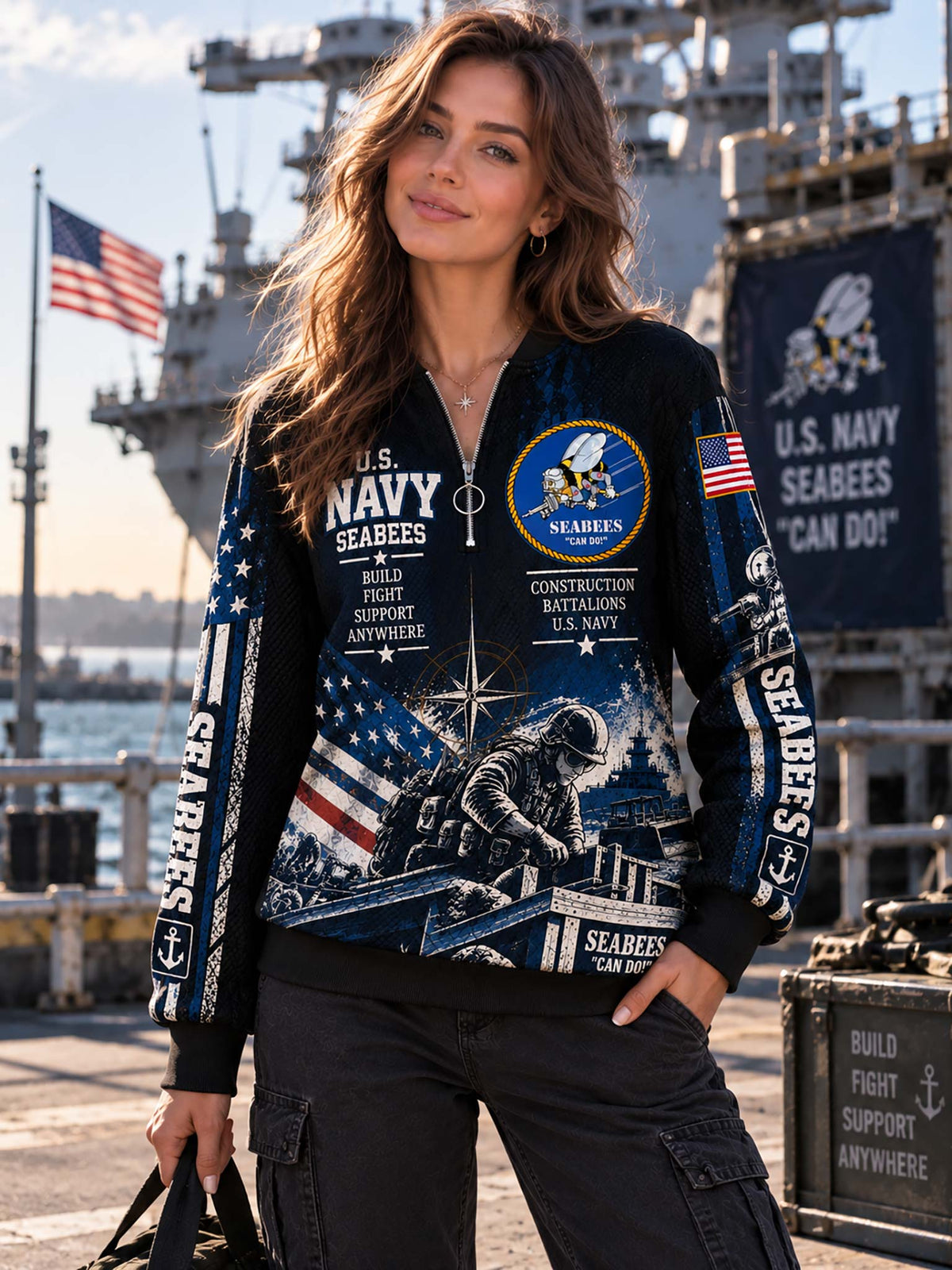 Seabees Honorbound Quilted Zip-Up Sweatshirt