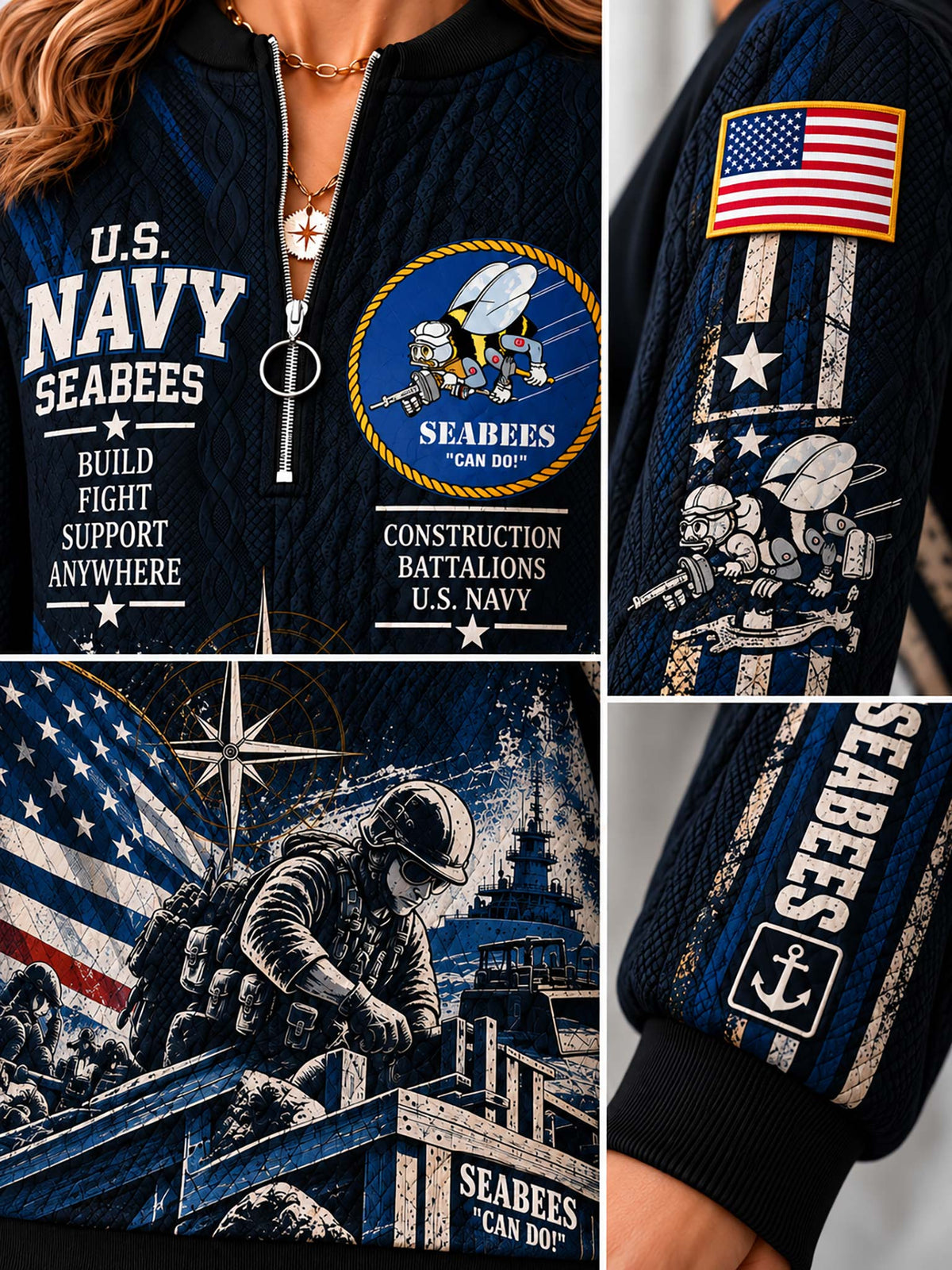 Seabees Honorbound Quilted Zip-Up Sweatshirt