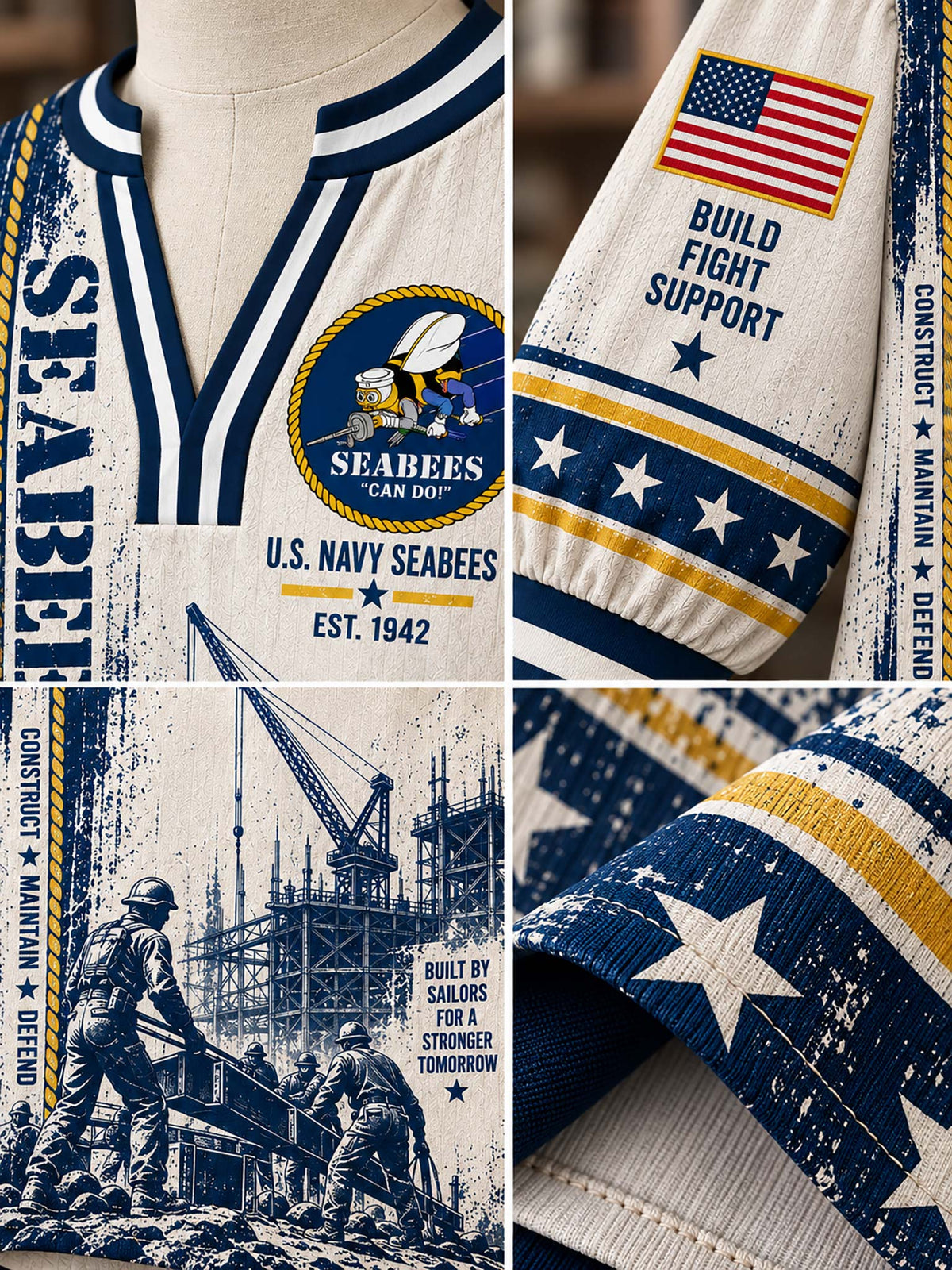 Seabees Liberty Crest Satin Top