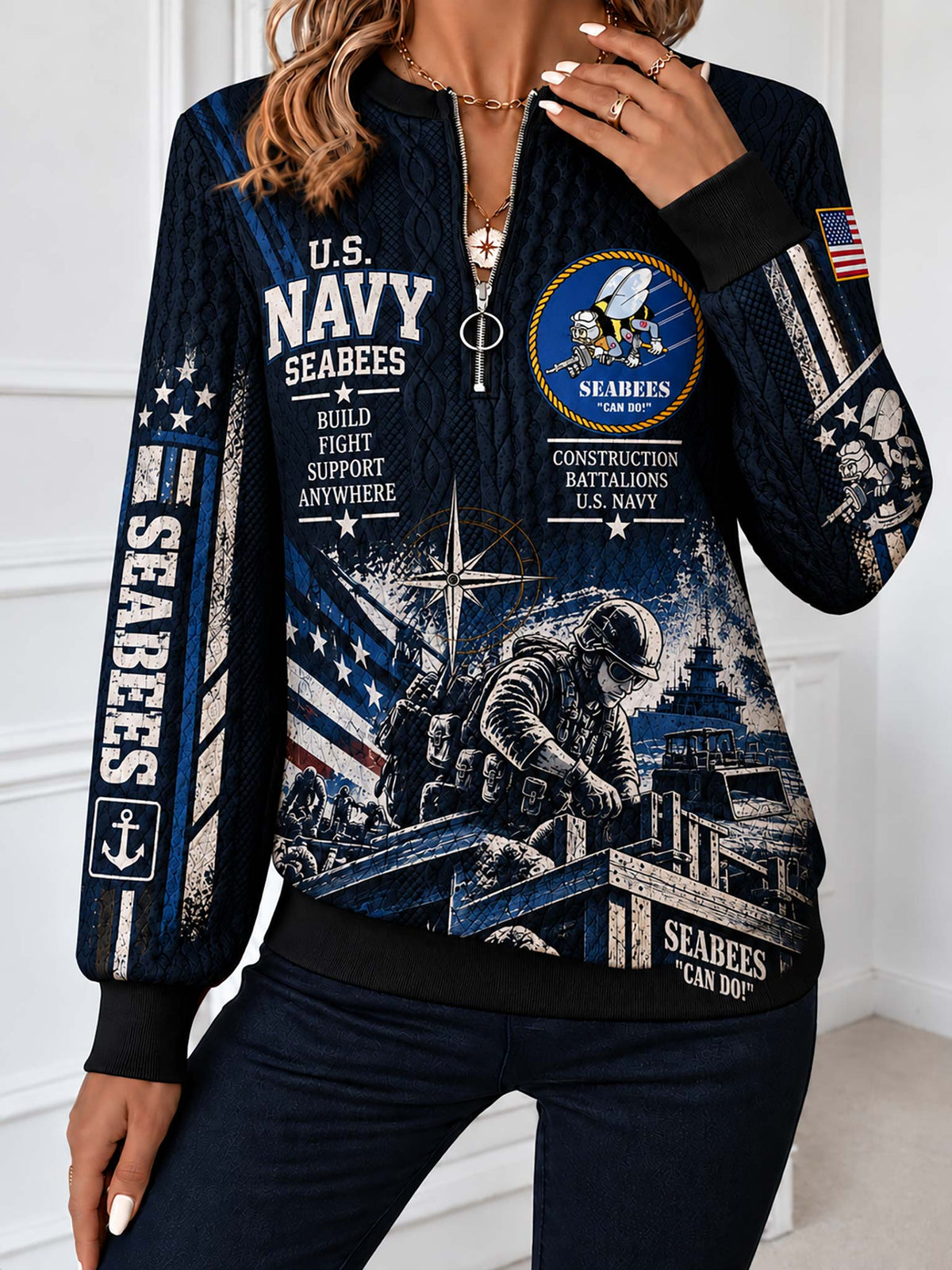 Seabees Honorbound Quilted Zip-Up Sweatshirt