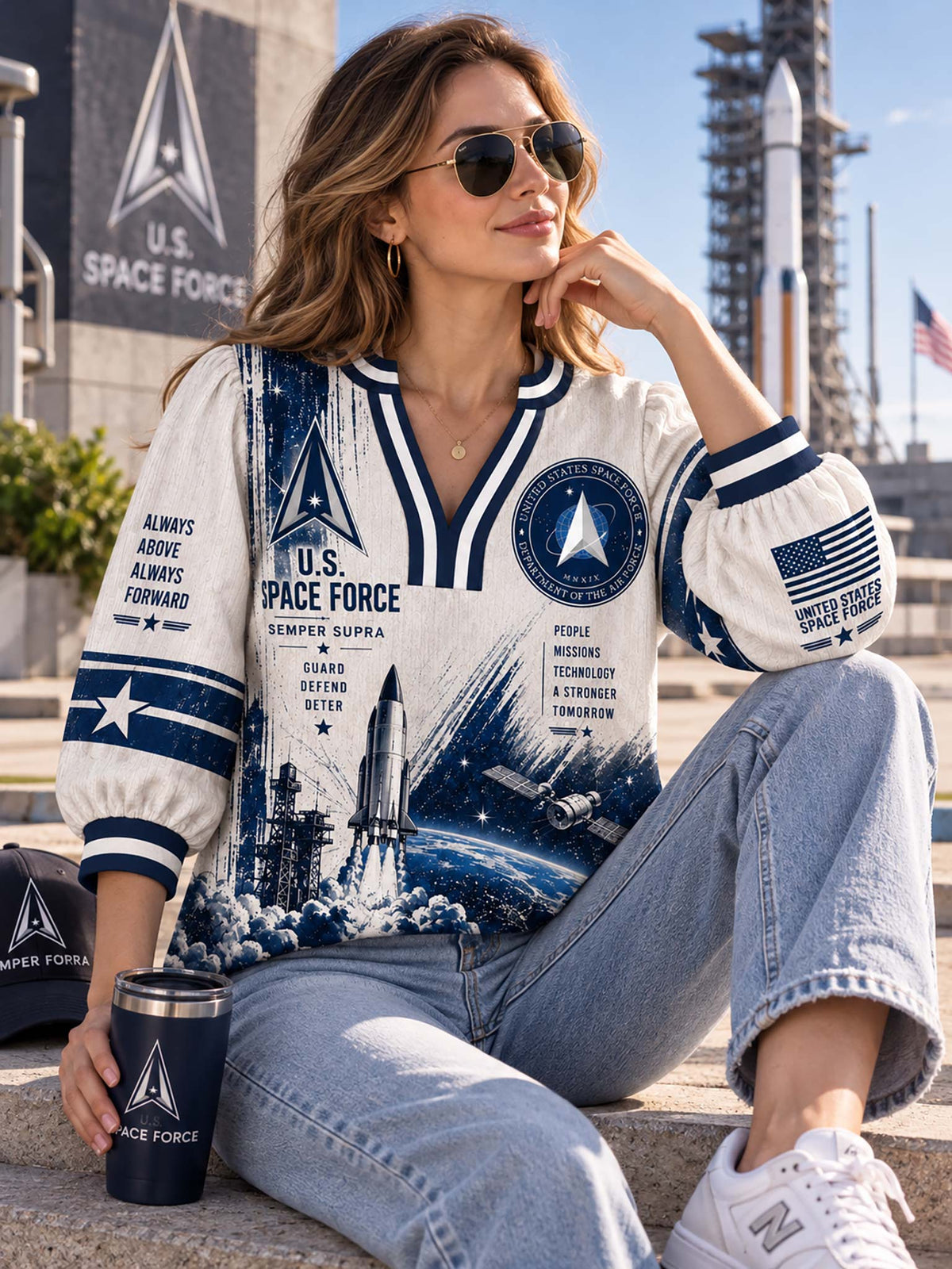 Space Force Liberty Crest Satin Top