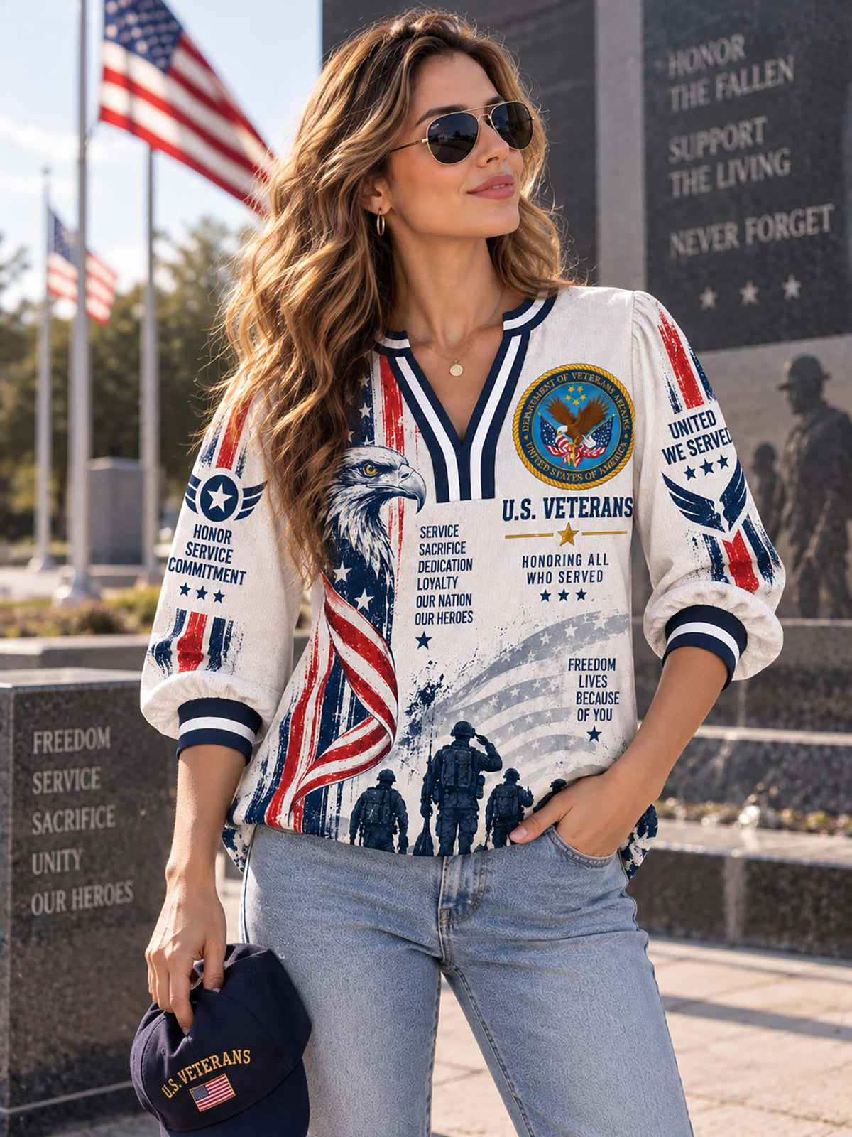 Veteran Liberty Crest Satin Top