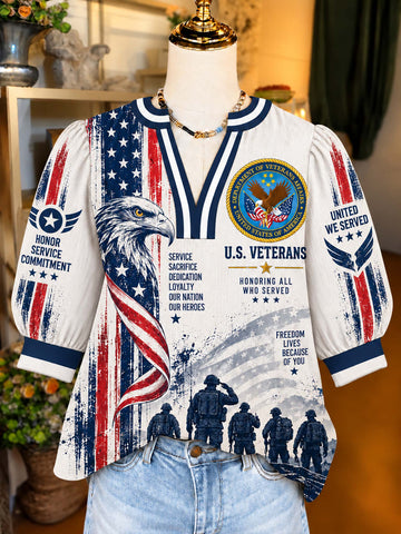 Veteran Liberty Crest Satin Top
