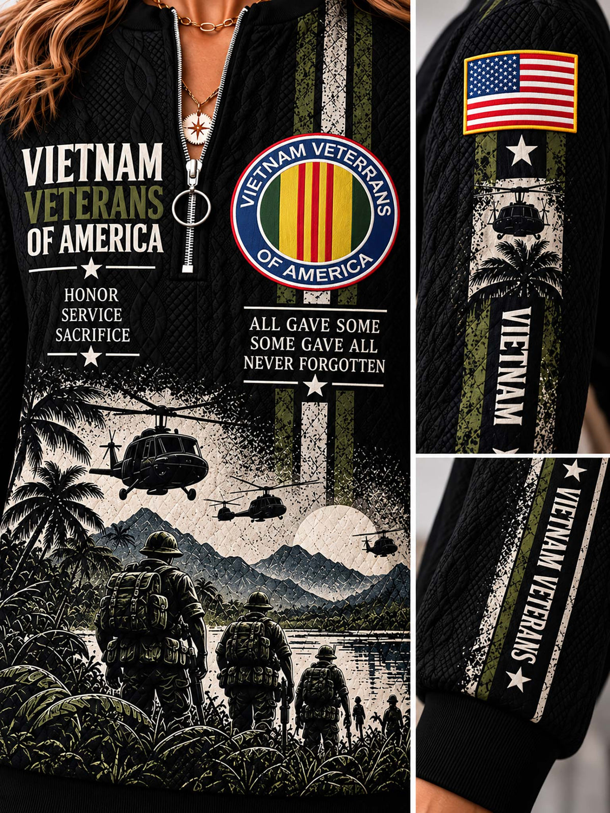 Vietnam Veteran Honorbound Quilted Zip-Up Sweatshirt