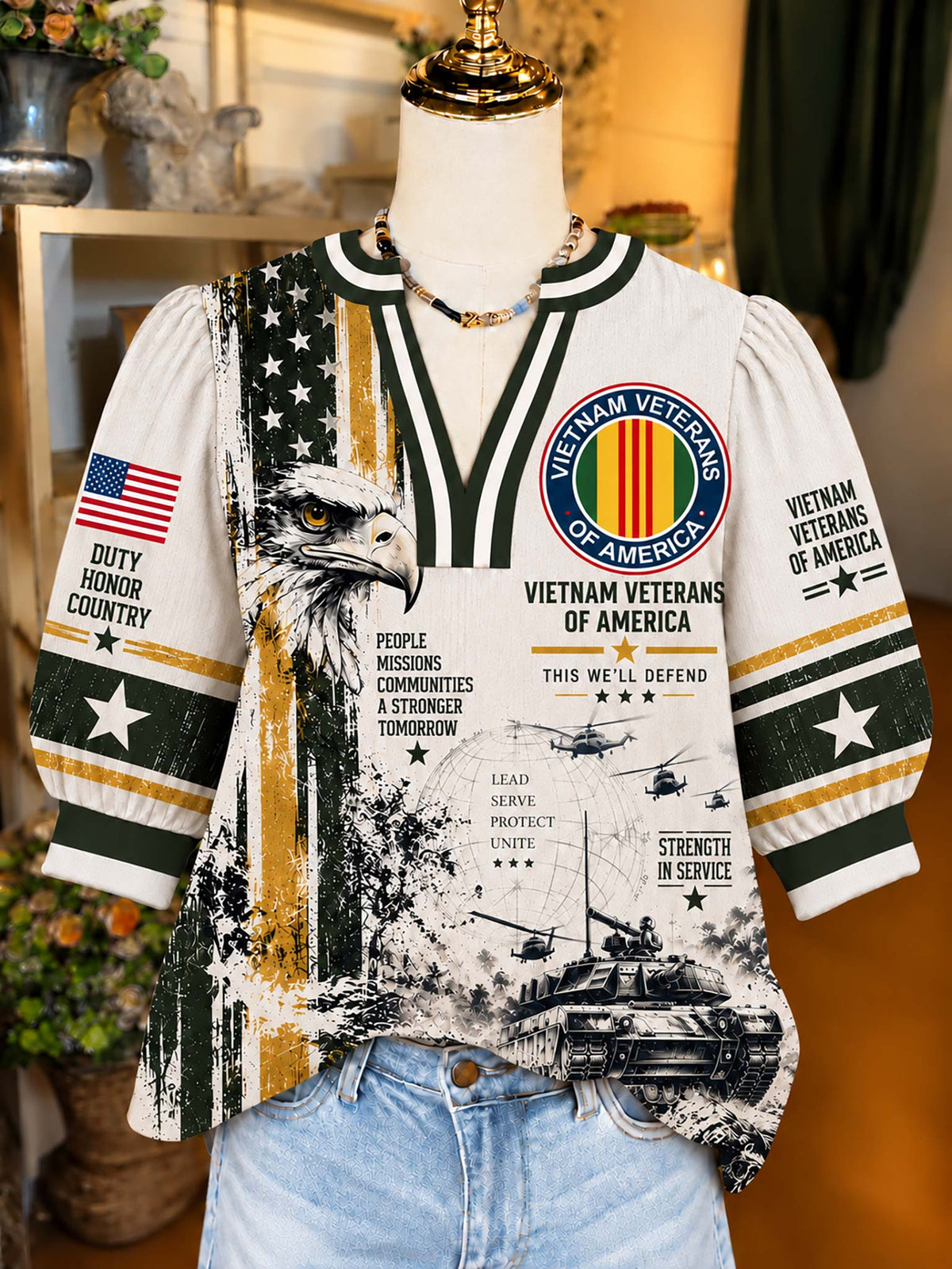Vietnam Veteran Liberty Crest Satin Top